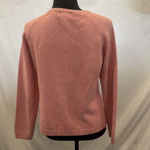 Vintage Y2K 00s Women's LL Bean Sweater Size M Pink Heavy Thick Cotton Knit - Picture 6 of 7